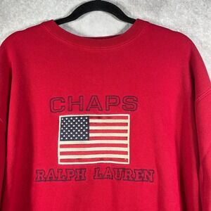 Vintage Chaps Ralph Lauren Sweatshirt Mens Medium Red Embroidered USA Flag